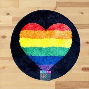 🌈 Rainbow Heart Microfiber Round Bath Rug Soft Plush Bathroom Floor Mat 26” NEW